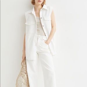 H M White Sleeveless Shirt Jacket 